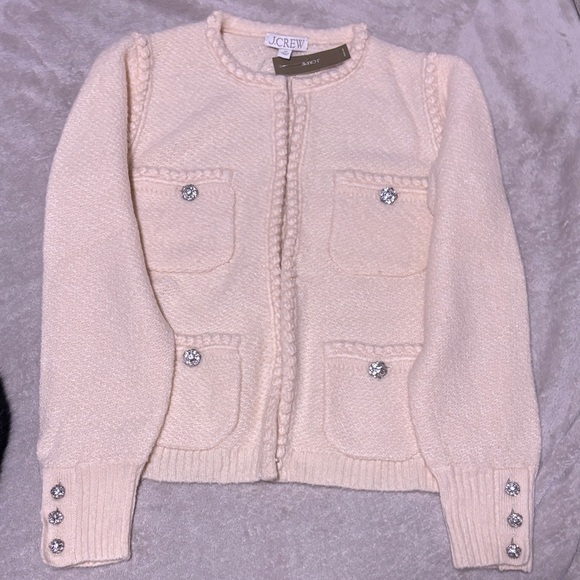 J. Crew Sweaters - J. Crew..Cream Knit Cardigan W Rhinestone Button Accents on Cuffs & Collar